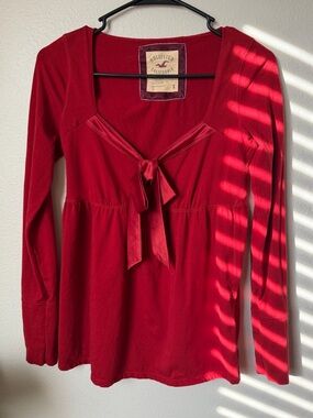 Hollister Vault Release Easy Satin Tie Front Knit Babydoll Top Women’s S Red Y2K